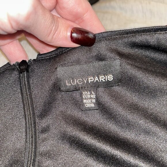 Lucy Paris Black Multicolor Sequenced Faux Wrap Holiday Mini Dress Size Large - Picture 8 of 11